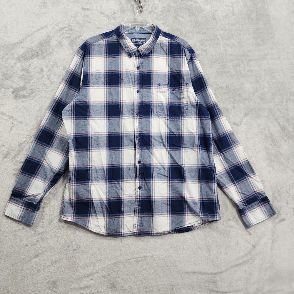 American Rag Shirt Mens XL Blue Plaid Flannel Button Front Long Sleeve Casual